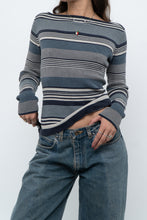 Load image into Gallery viewer, Vintage x Blue Cotton Striped Off-Shoulder Long Sleeve Knit (M)