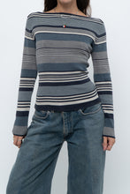 Load image into Gallery viewer, Vintage x Blue Cotton Striped Off-Shoulder Long Sleeve Knit (M)