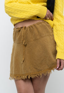 Vintage x Made in USA x Gold Hemp Frayed Mini Skirt (XS-M)
