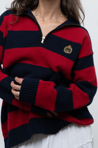 Vintage x RALPH LAUREN POLO Red, Navy Striped Cotton Polo Sweater (XS-L)