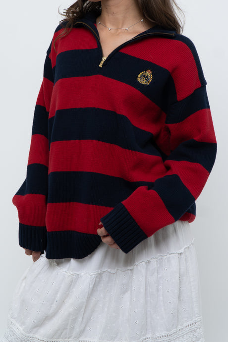 Vintage x RALPH LAUREN POLO Red, Navy Striped Cotton Polo Sweater (XS-L)