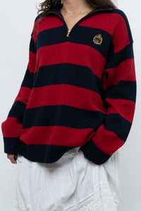 Vintage x RALPH LAUREN POLO Red, Navy Striped Cotton Polo Sweater (XS-L)