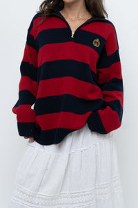 Vintage x RALPH LAUREN POLO Red, Navy Striped Cotton Polo Sweater (XS-L)