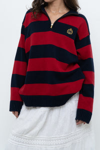 Vintage x RALPH LAUREN POLO Red, Navy Striped Cotton Polo Sweater (XS-L)