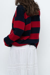 Vintage x RALPH LAUREN POLO Red, Navy Striped Cotton Polo Sweater (XS-L)