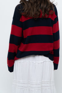 Vintage x RALPH LAUREN POLO Red, Navy Striped Cotton Polo Sweater (XS-L)