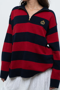Vintage x RALPH LAUREN POLO Red, Navy Striped Cotton Polo Sweater (XS-L)