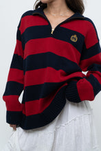 Load image into Gallery viewer, Vintage x RALPH LAUREN POLO Red, Navy Striped Cotton Polo Sweater (XS-L)