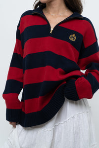 Vintage x RALPH LAUREN POLO Red, Navy Striped Cotton Polo Sweater (XS-L)