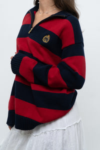 Vintage x RALPH LAUREN POLO Red, Navy Striped Cotton Polo Sweater (XS-L)