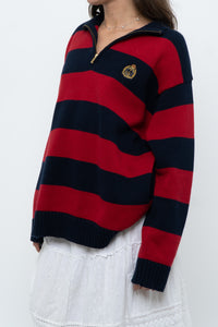 Vintage x RALPH LAUREN POLO Red, Navy Striped Cotton Polo Sweater (XS-L)