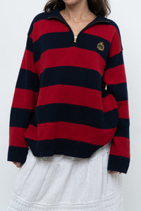Vintage x RALPH LAUREN POLO Red, Navy Striped Cotton Polo Sweater (XS-L)