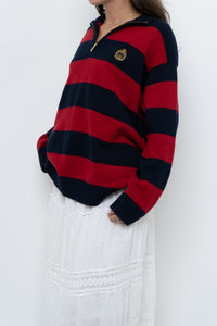 Vintage x RALPH LAUREN POLO Red, Navy Striped Cotton Polo Sweater (XS-L)