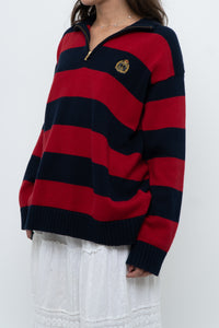 Vintage x RALPH LAUREN POLO Red, Navy Striped Cotton Polo Sweater (XS-L)