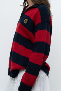 Vintage x RALPH LAUREN POLO Red, Navy Striped Cotton Polo Sweater (XS-L)