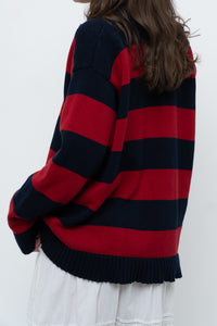 Vintage x RALPH LAUREN POLO Red, Navy Striped Cotton Polo Sweater (XS-L)