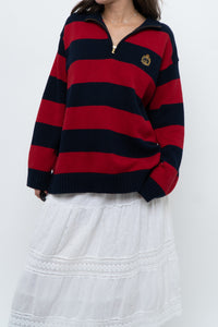Vintage x RALPH LAUREN POLO Red, Navy Striped Cotton Polo Sweater (XS-L)