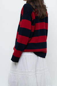 Vintage x RALPH LAUREN POLO Red, Navy Striped Cotton Polo Sweater (XS-L)