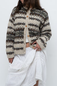 Vintage x Beige Patterned Knit Cardigan (XS-M)