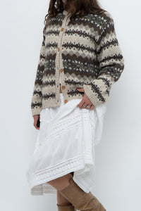 Vintage x Beige Patterned Knit Cardigan (XS-M)