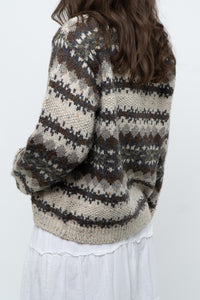 Vintage x Beige Patterned Knit Cardigan (XS-M)