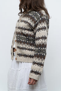 Vintage x Beige Patterned Knit Cardigan (XS-M)