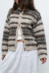 Vintage x Beige Patterned Knit Cardigan (XS-M)