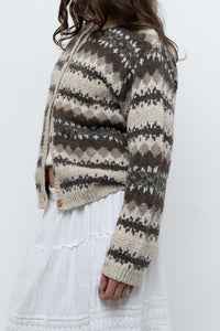 Vintage x Beige Patterned Knit Cardigan (XS-M)