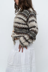 Vintage x Beige Patterned Knit Cardigan (XS-M)