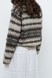 Vintage x Beige Patterned Knit Cardigan (XS-M)