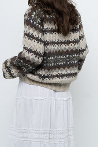 Vintage x Beige Patterned Knit Cardigan (XS-M)
