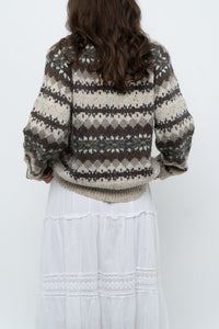 Vintage x Beige Patterned Knit Cardigan (XS-M)