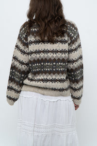 Vintage x Beige Patterned Knit Cardigan (XS-M)