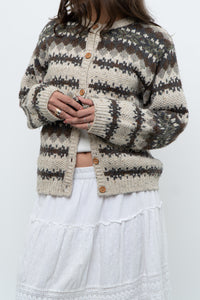 Vintage x Beige Patterned Knit Cardigan (XS-M)