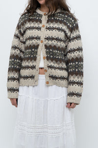 Vintage x Beige Patterned Knit Cardigan (XS-M)