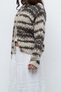 Vintage x Beige Patterned Knit Cardigan (XS-M)