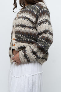 Vintage x Beige Patterned Knit Cardigan (XS-M)