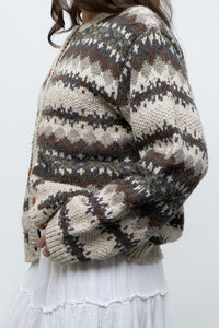 Vintage x Beige Patterned Knit Cardigan (XS-M)