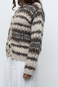 Vintage x Beige Patterned Knit Cardigan (XS-M)