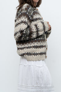Vintage x Beige Patterned Knit Cardigan (XS-M)