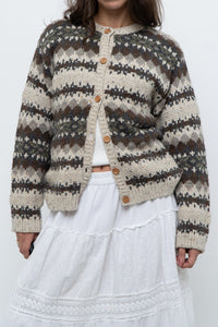 Vintage x Beige Patterned Knit Cardigan (XS-M)