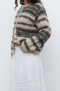 Vintage x Beige Patterned Knit Cardigan (XS-M)