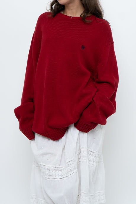 Vintage x CHAPS RALPH LAUREN Red Cotton Oversized Knit Sweater (M-XL)