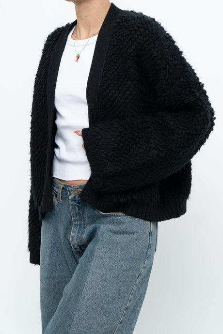 GENTLE FAWN x Black Oversized Textured Knit Cardigan (XS-L)