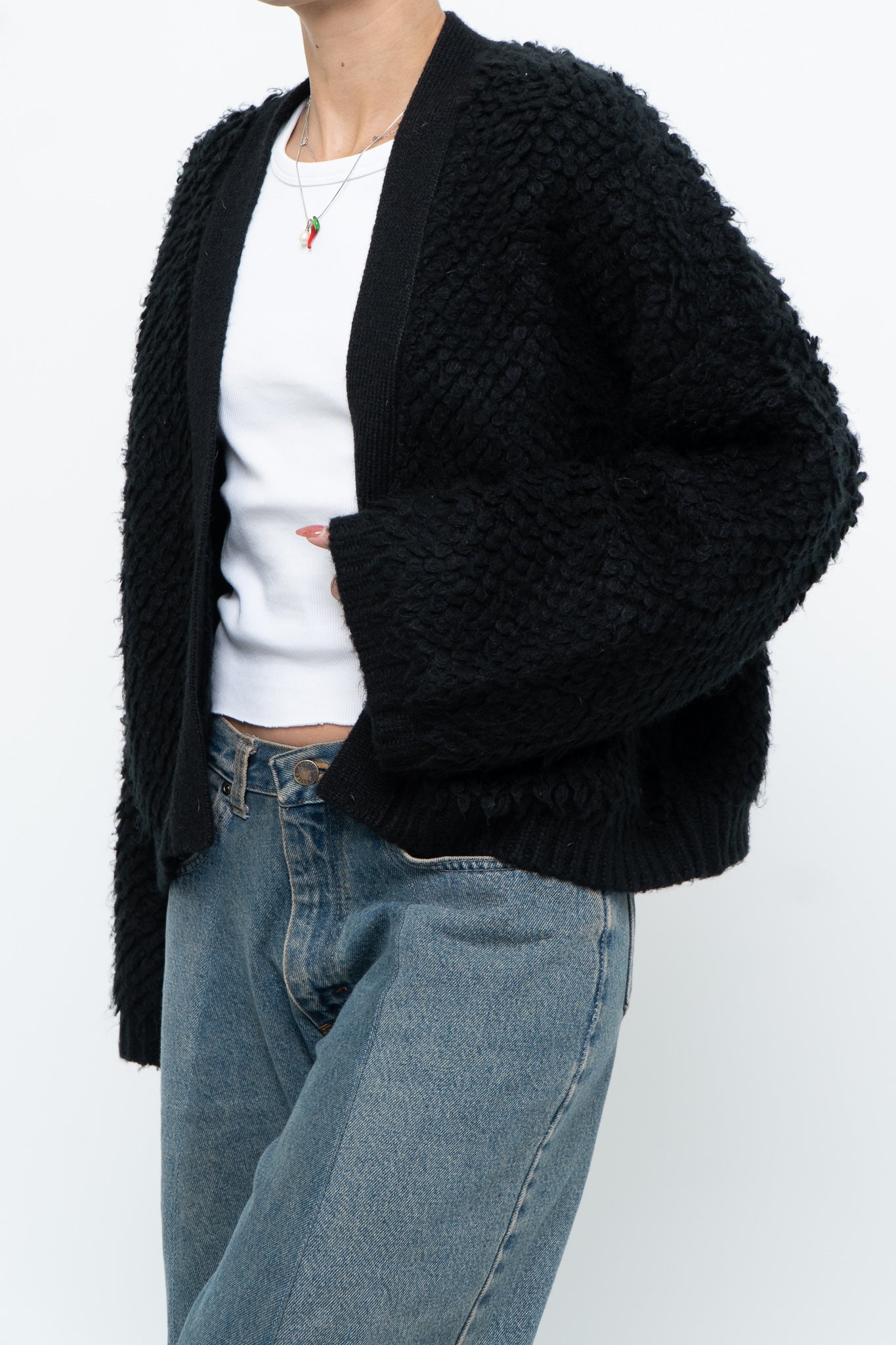 GENTLE FAWN x Black Oversized Textured Knit Cardigan (XS-L)