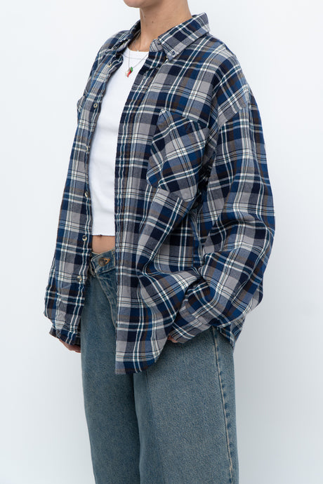 Vintage x Navy Plaid Flannel (XS-M)
