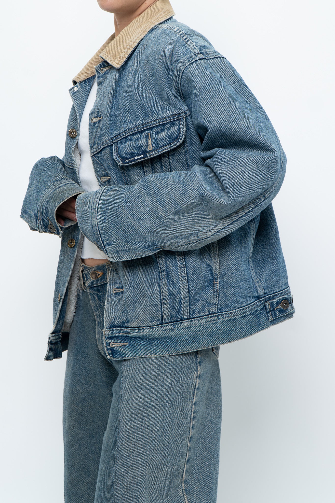 Vintage x DENVER HAYES Faded Midwash Denim Fleece Jacket (S-L)