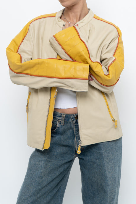 Vintage x Beige, Yellow Leather Racing Jacket (S-L)