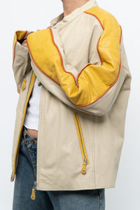 Vintage x Beige, Yellow Leather Racing Jacket (S-L)