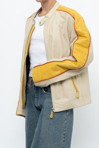 Vintage x Beige, Yellow Leather Racing Jacket (S-L)